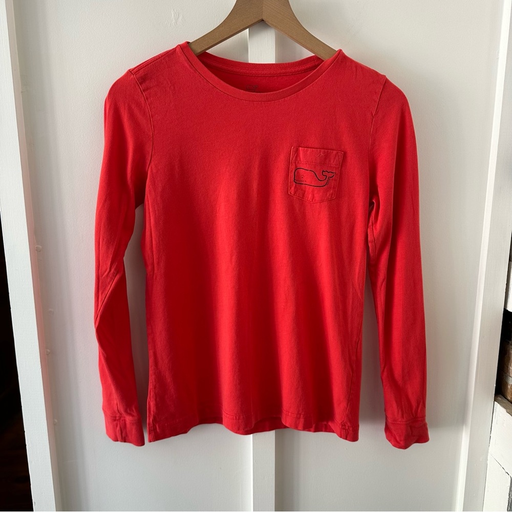 VINEYARD VINES red vintage whale pocket long sleeve tee